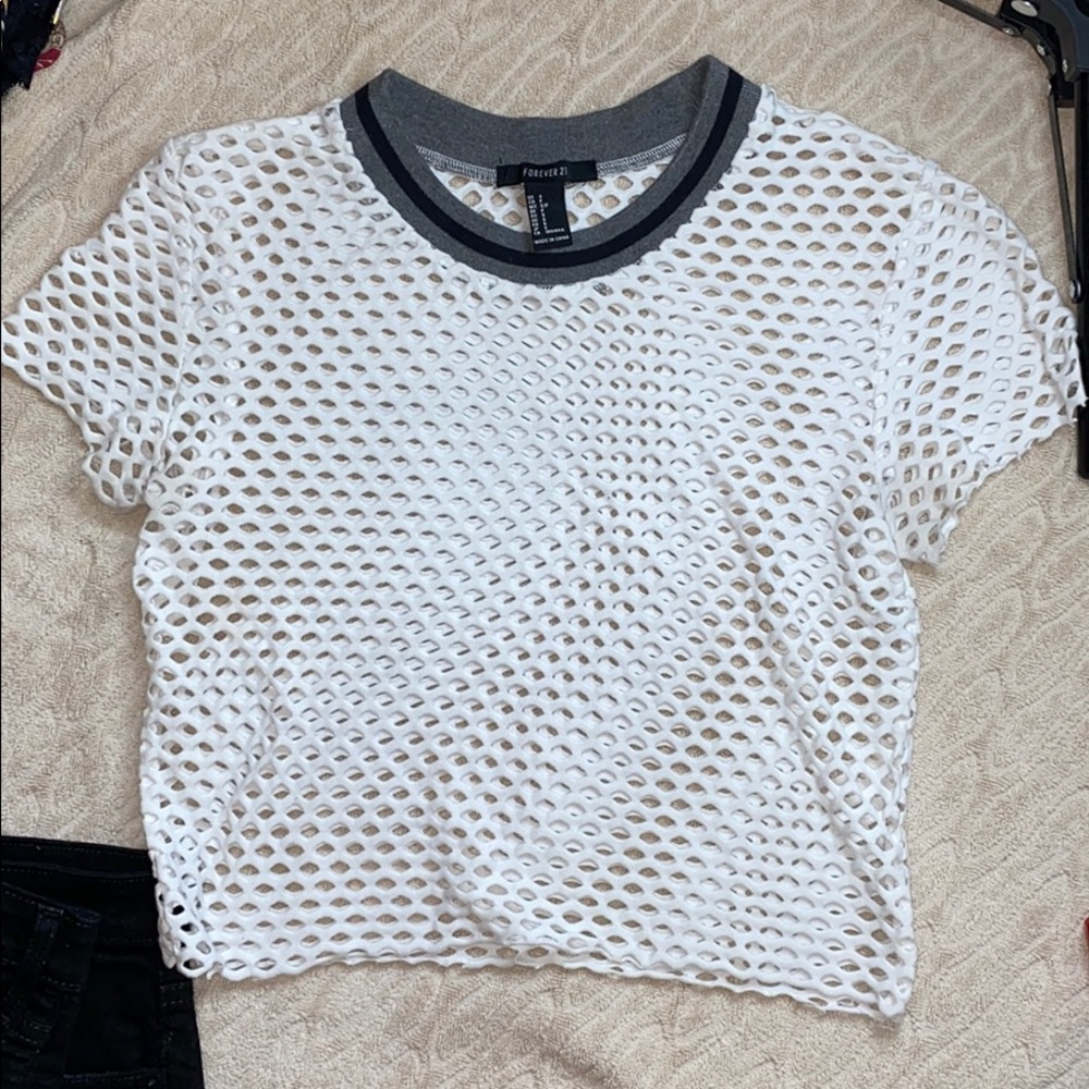 White Fishnet Top